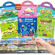 Jelly Sticker Book for Kids,Reusable Sticker Books,Clear Edges, 6-Pack, 300PCS