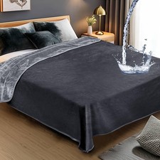 Love Waterproof Dark Gray and Light Gray Bed Blanket 80'' x 60'' with a Stora...