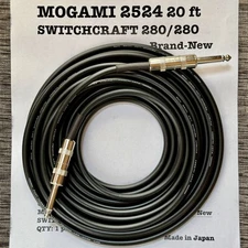 Mogami 2524 Guitar Cable 20 ft (6 m) | SWITCHCRAFT 280/ 280 | Handmade in Japan