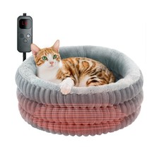 Heated Cat Bed Indoor, 20" Round Donut Deep Sleep Calming Heated Pet Beds for...