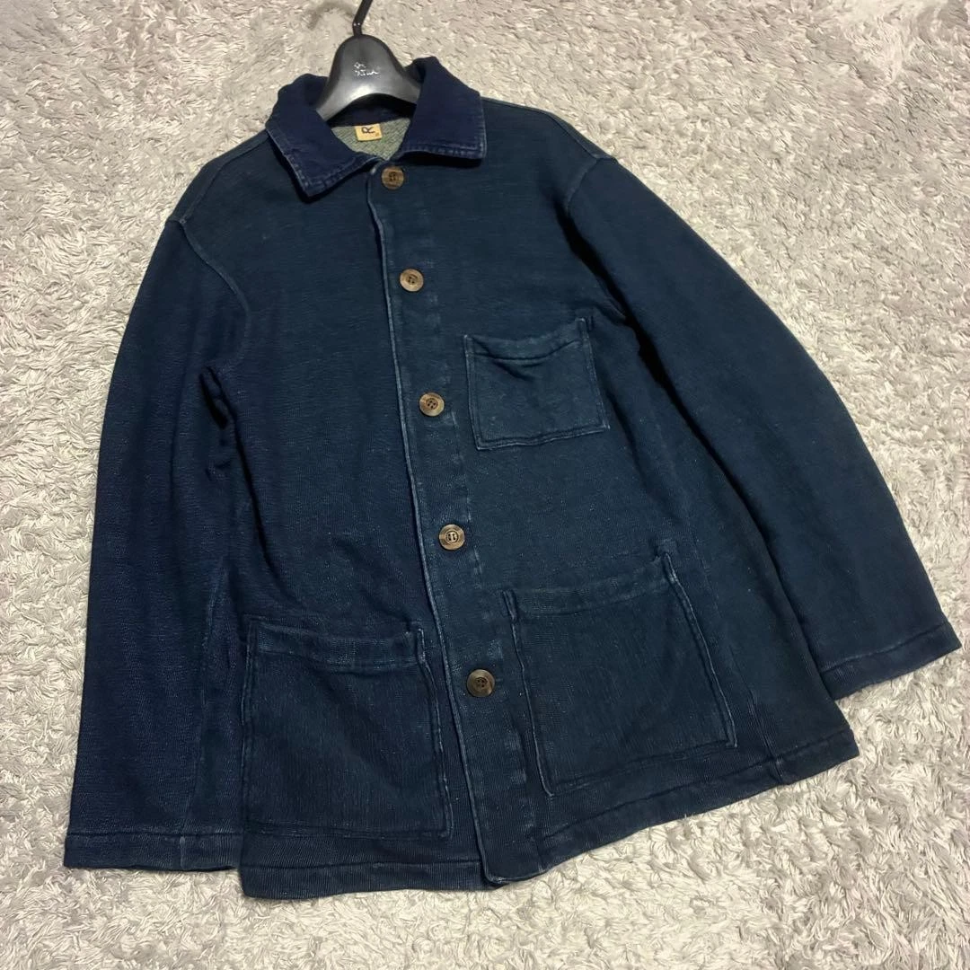 45R 45rpm Cotton Jacket Sweat Outerwear Indigo Dyed Blue Size-M Excellent image 1