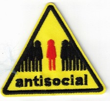 AntiSocial Warning Sign Funny Embroidered Iron-on Patch 3in 