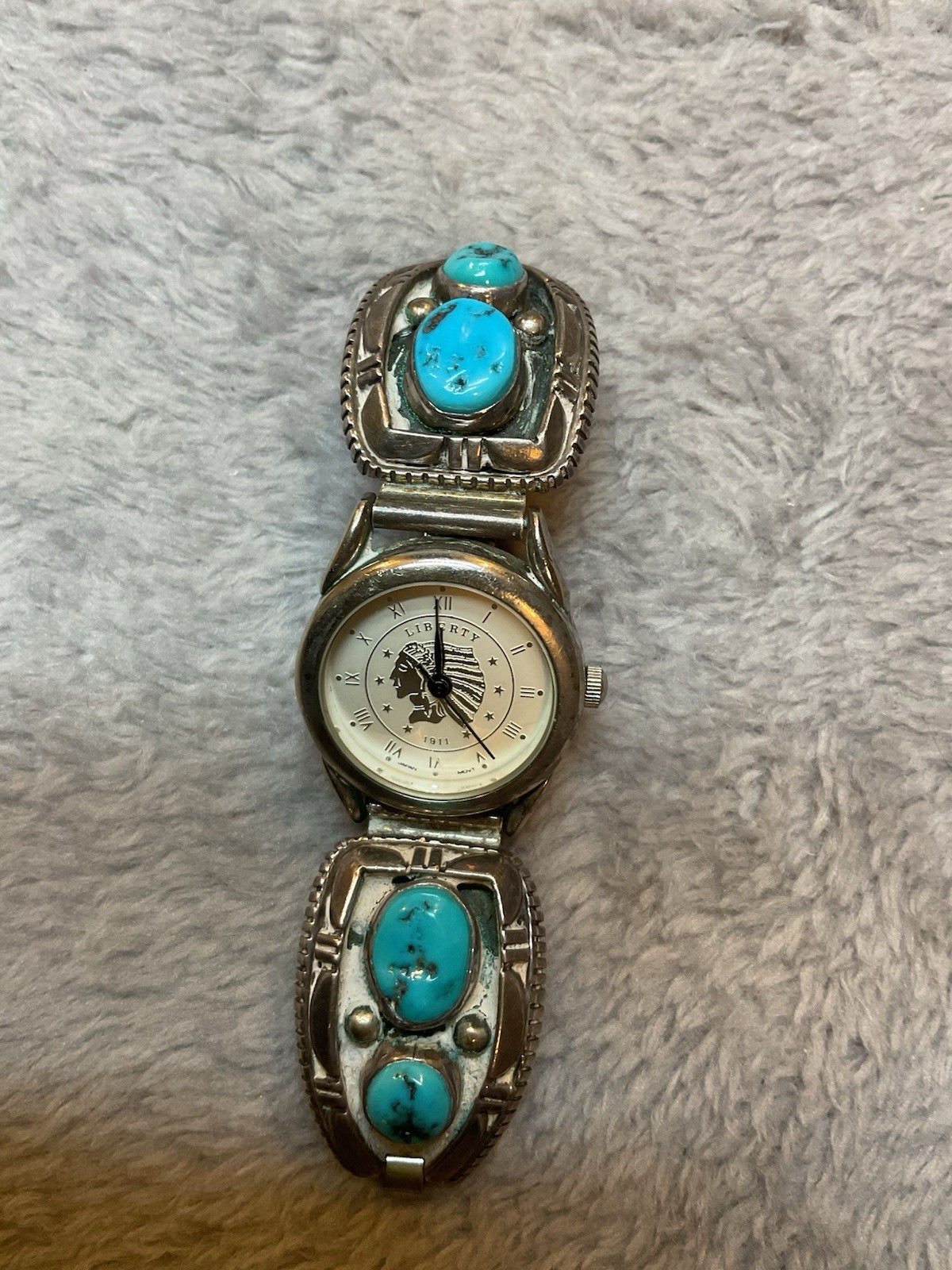 Navajo  Sterling Silver Turquoise  Native American Handmade Quartz Wristwatch