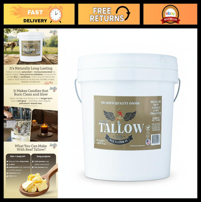 Bulk Grass-Fed Beef Tallow 16lbs - Unscented for Soap, Skincare & Candle Making