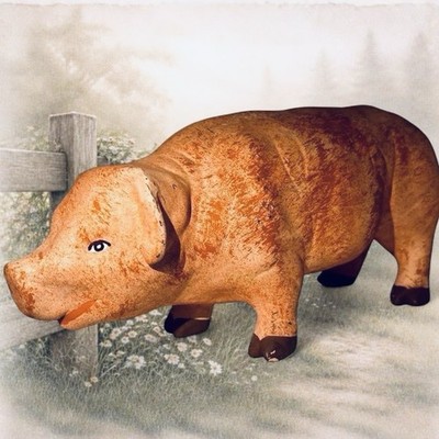 Vintage Signed V Di Landro Italian Terracotta Pig Figurine Folk Art Pottery
