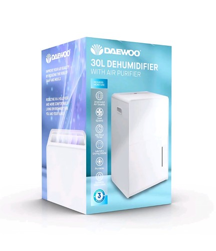 Daewoo 30L Electric Dehumidifier Prevent Damp Mould Humidity Control  Quiet Mode