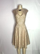 ELIZA J BEIGE W/GOLD ACCENT SLEEVELESS FIT & FLARE DRESS SZ 10