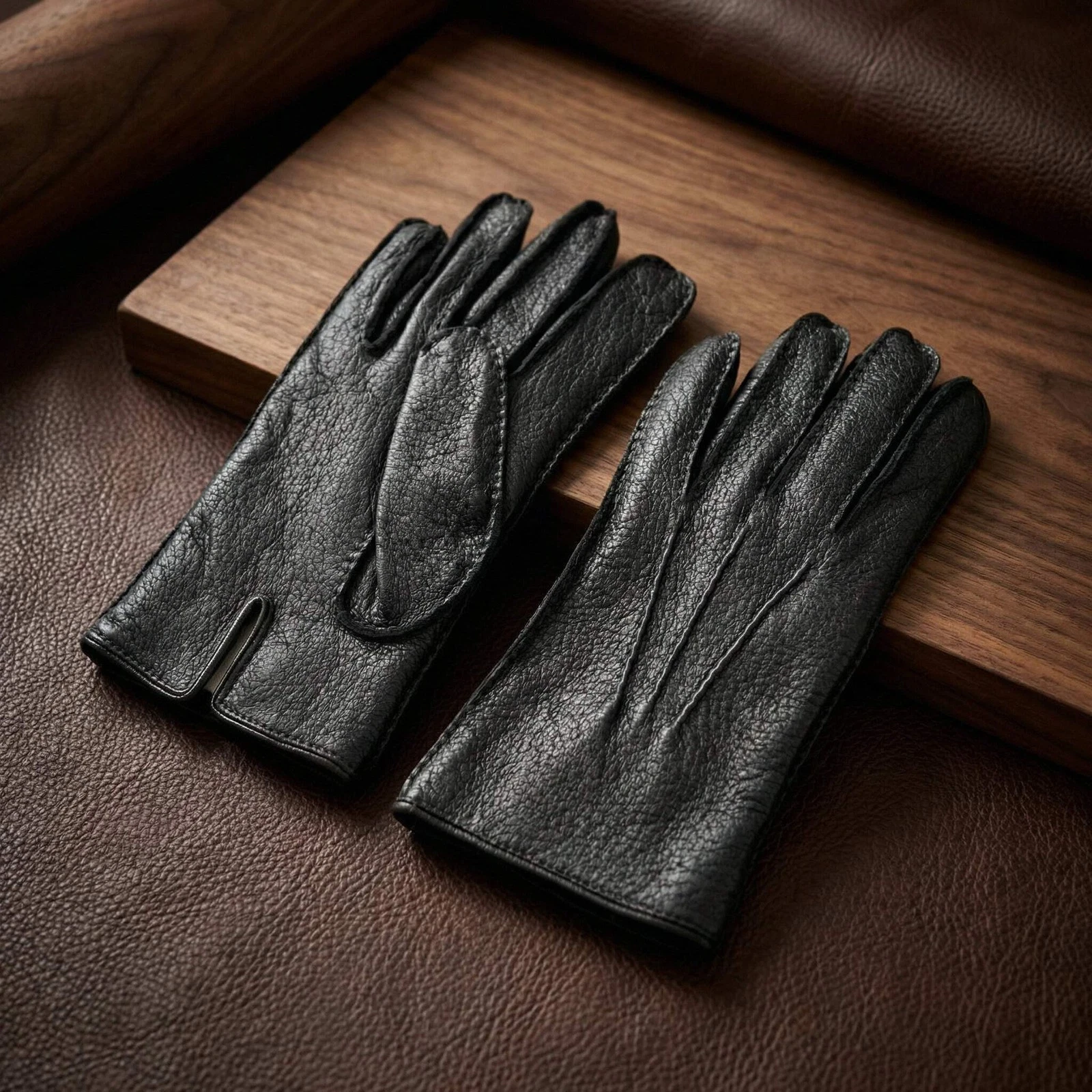 Men’s Black Peccary Winter Gloves with Cashmere Lining – Hand Sewn