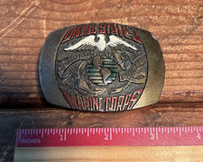 USMC 2 7/8 US Marine Corps Semper Fidelis Solid Bronze Belt Buckle 1980