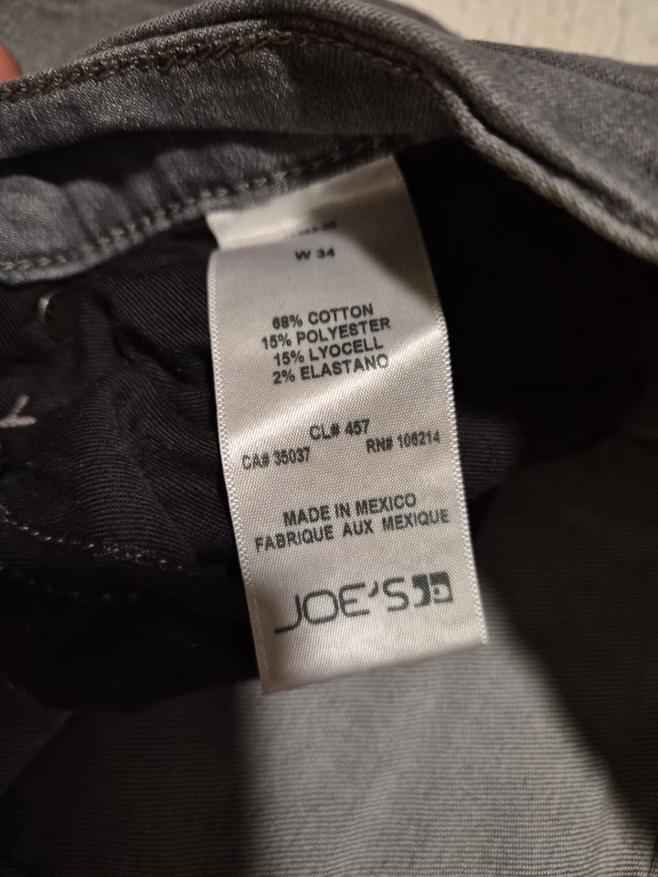 Pantalones de mezclilla Joe's Jeans para hombre 34x33 gris elástico 5 bolsillos pierna recta 0154 Foto 2 de 3