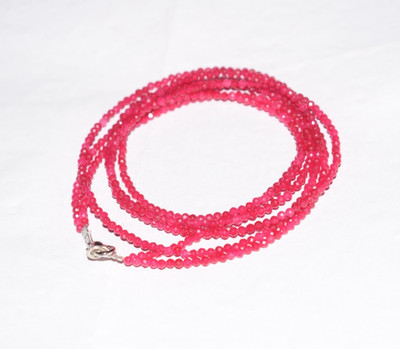 Lab Ruby Gemstone Necklace 2 mm Round Beads 14'' 2 Layered String