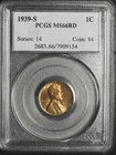 1939 S PCGS MS-66 RD Lincoln Wheat Cent
