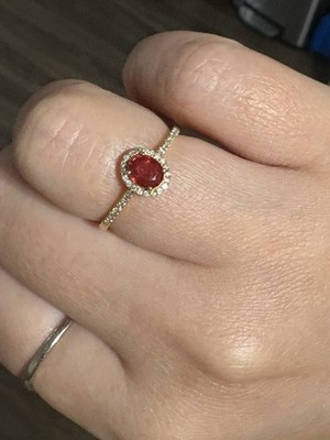 0.6ct Natural Orange Sapphire ,0.12ct Diamond Halo Ring 18K Yellow Gold Size 8