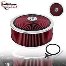 Red Round 14 X 5 Inch Deep Dish Air Cleaner Filter Kit W Chrome Lid Washable