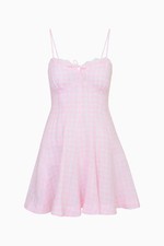 loveshackfancy Shai Linen Dress Fit to Flare Mini Angel Pink Gingham 6