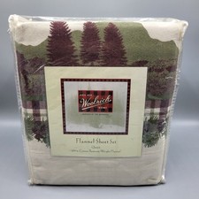 Woolrich Flannel Sheet Set Queen 4pc Moose Mountain Cabin Scenic Cream Green Red