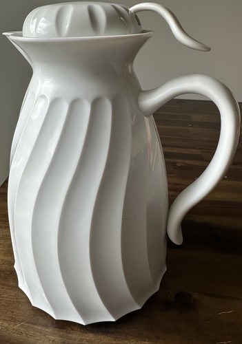 Retro White Thermal Coffee Carafe Server Insulated Pitcher 10” Swirl Design