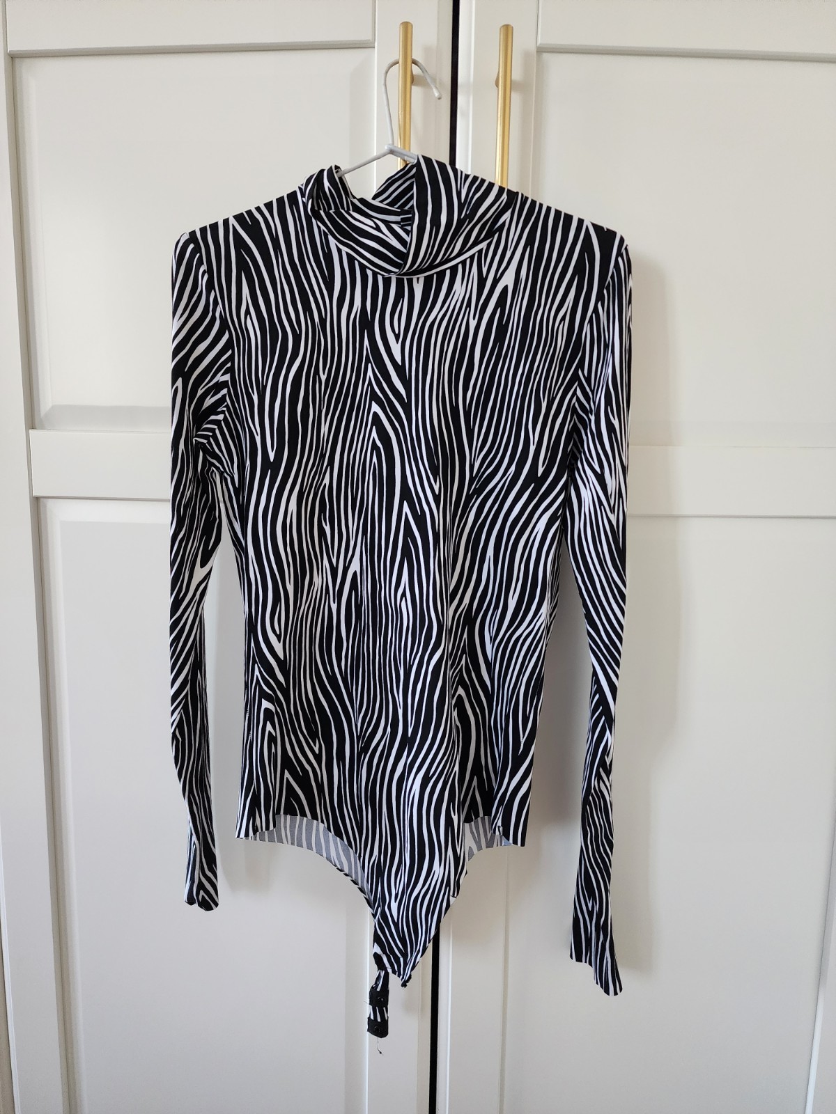COMMANDO Zebra print stretch jersey turtleneck thong bodysuit size Large