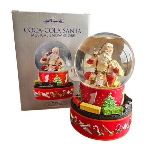 2001 Hallmark Coca-Cola Christmas Santa Musical Snow Globe Moving Train Holiday - Picture 2 of 9