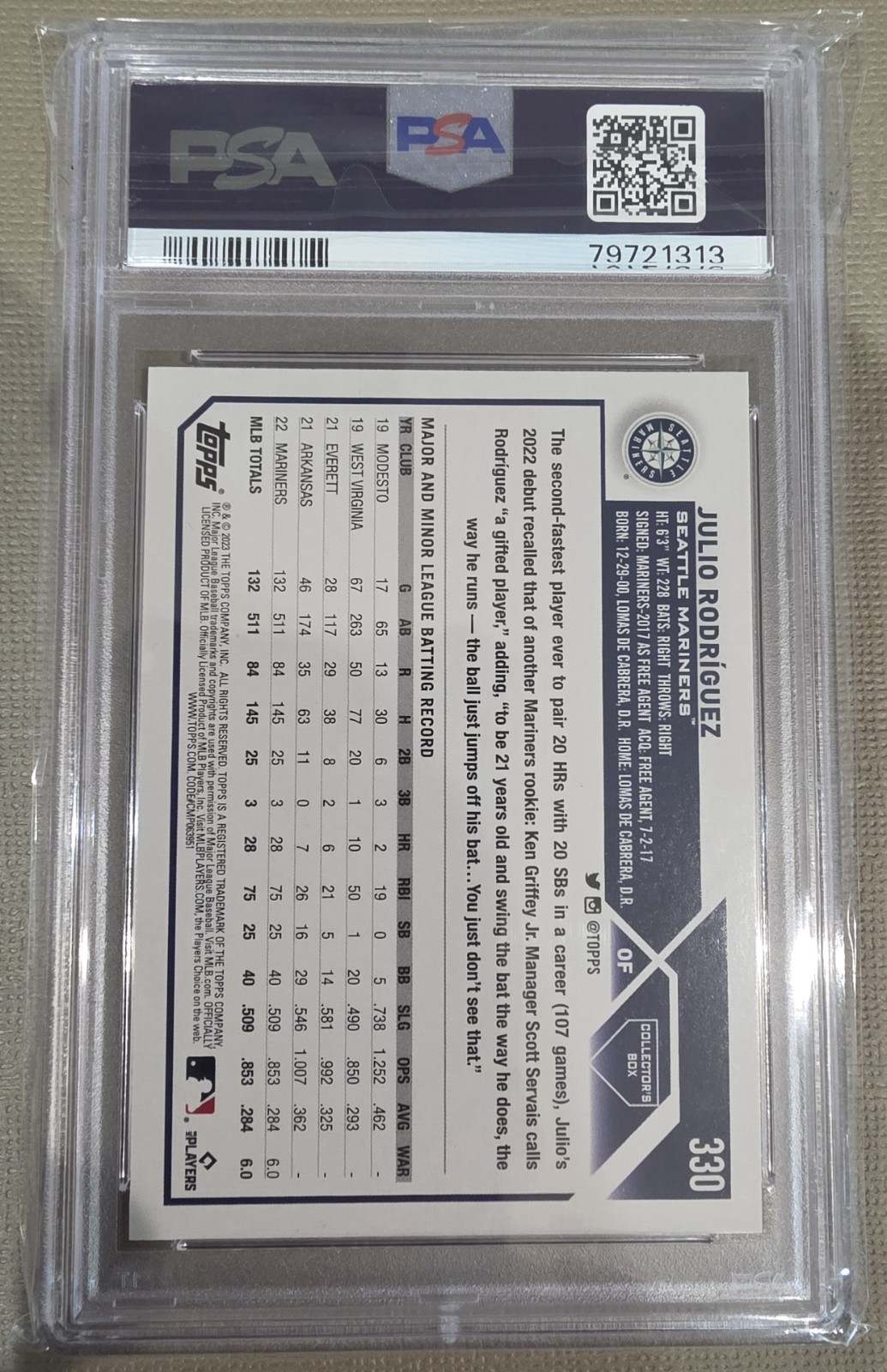 2023 Topps #330 Julio Rodriguez Silver Foil PSA 10  -Seattle Mariners  view 2