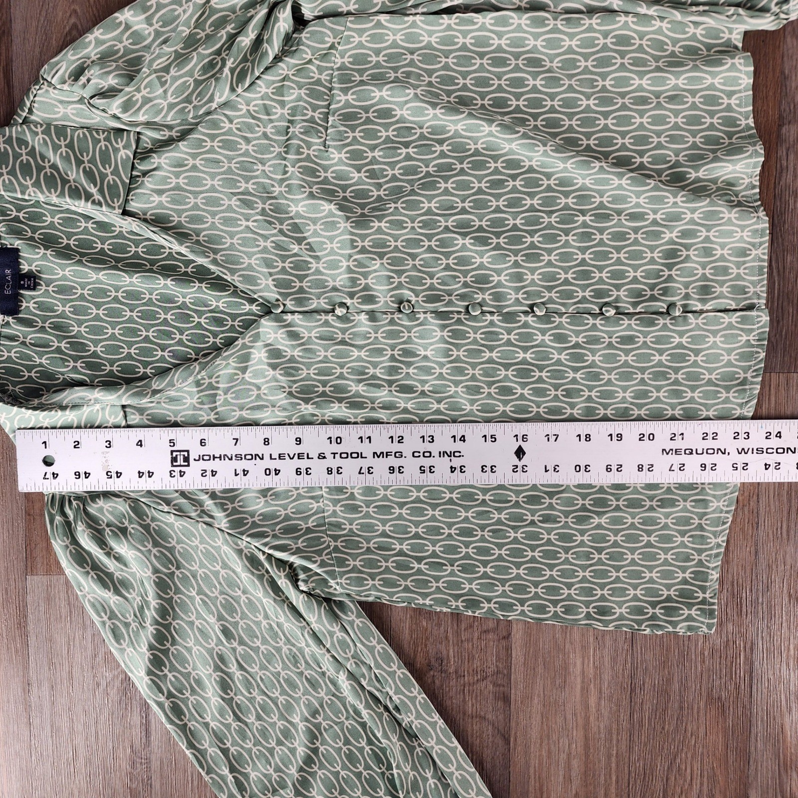 ECLAIR Green Geometric Chain Print Button Down Lo… - image 7