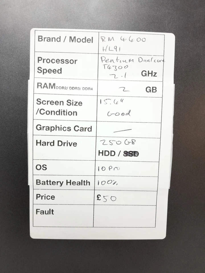 RM NBook 4400 HL91 - Pentium Dual Core T4300 2.1GHz - 2GB RAM - 15.4" - 250GB... - Image 3 of 4