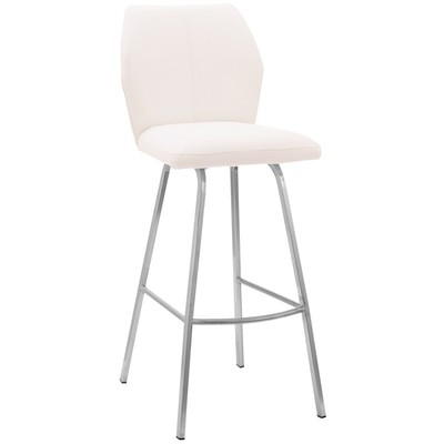 Armen Living Tandy 30'' Faux Leather/Metal Bar Stool in White/Stainless Steel