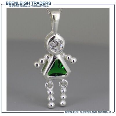 Sterling Silver GEM BEAD BABY CHARM Emerald Green Stone May Brand New