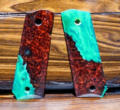 Colt 1911 Full Size Wooden Grips Amboyna Burl Lumber Resin