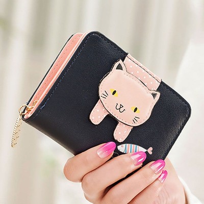Showudesigns Cat Blue Wallet Purse - Credit Card Holder Clutch With Money Clip, PU Leather