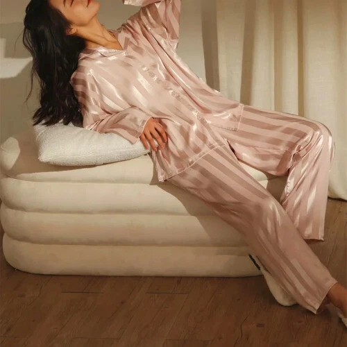 Pijama Seda Hielo Mujer Pijama Primavera Manga Larga Hogar Set - Imagen 35 de 49