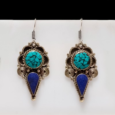 Boucle D'oreille Bohème En Onyx Verte Facettée - Longueur 2,2", Argent Doré, Fait Main, Neuf Sans Emballage