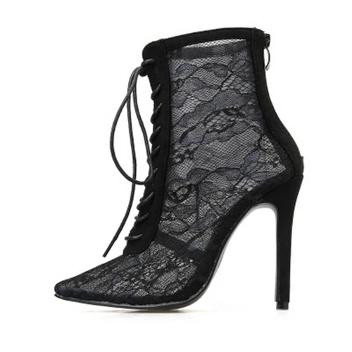 Ladies Lace Sexy High Heels Ankle Boots Pointed Toe Stilettos Nightclub Shoes - Picture 7 of 12
