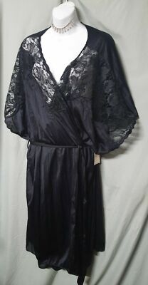 VENTURA BLACK ROBE NYLON CAP SLEEVE Knee SEXY SIZE 1X  58'' BUST