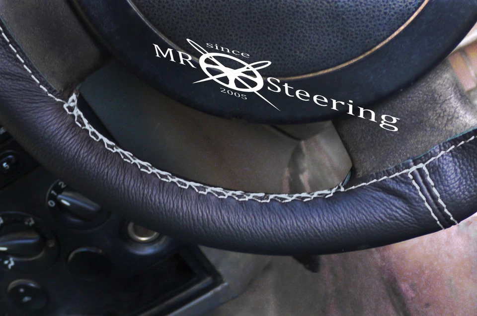 PARA VW NUEVO ESCARABAJO 1997-2010 CUBIERTA VOLANTE CUERO NEGRO REAL + CORREA GRIS Foto 3 de 4