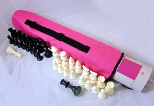 Quiver Chess Set Combo - Pink  Bag, Pink Board, & Black & White Chess Pieces