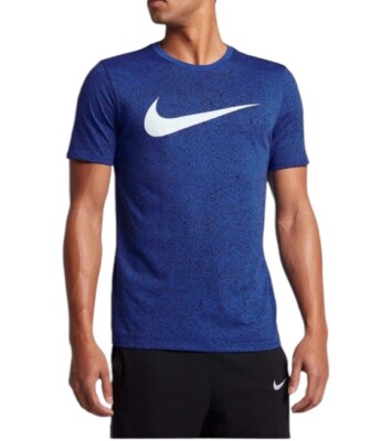 Nike Dri-Fit T-Shirt Mens 4XL Blue Big Swoosh Short Sleeve Crew