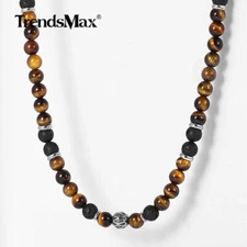 8mm Natural Tiger's Eye Jasper Lava Beads Choker Necklace Men Women Gift 18inch