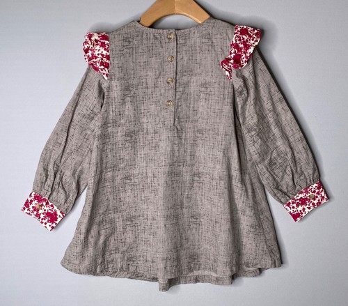 MUSTARD PIE Girls 5 Yrs Floral Collar Old English Dress Brown Red Holiday Fall - Picture 3 of 5
