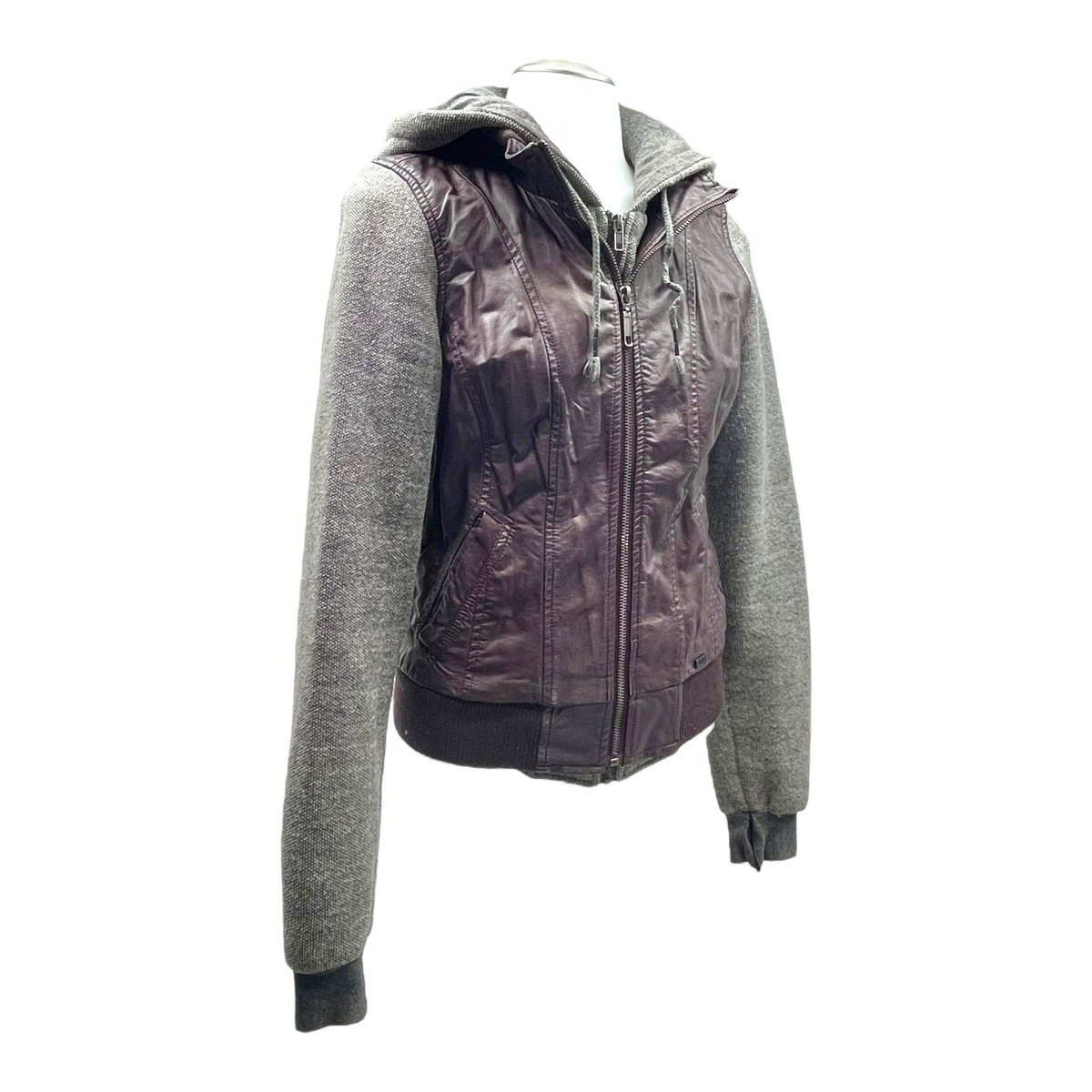 Vintage Y2K DRAVUS Womens S Faux Leather Knit Sleeve Bomber Jacket