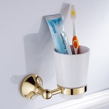 Gold Color Brass Toothbrush Holder Single Ceramic Cup Holder Wall Mounted ZD879