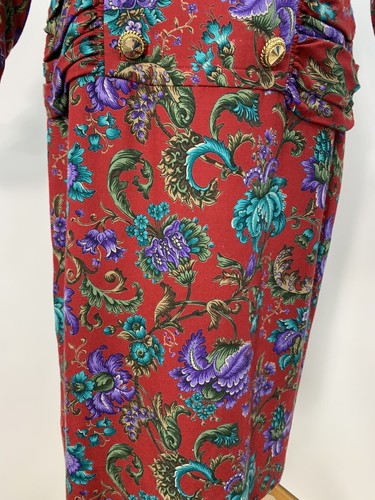 Adele Simpson Vintage 80s Ruched Bodice Floral Career Dress Sz 8 - Picture 7 of 11