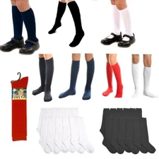 6~12 Women Girl Pairs Knee High Uniform School Socks Junior Plain Kid Navy White