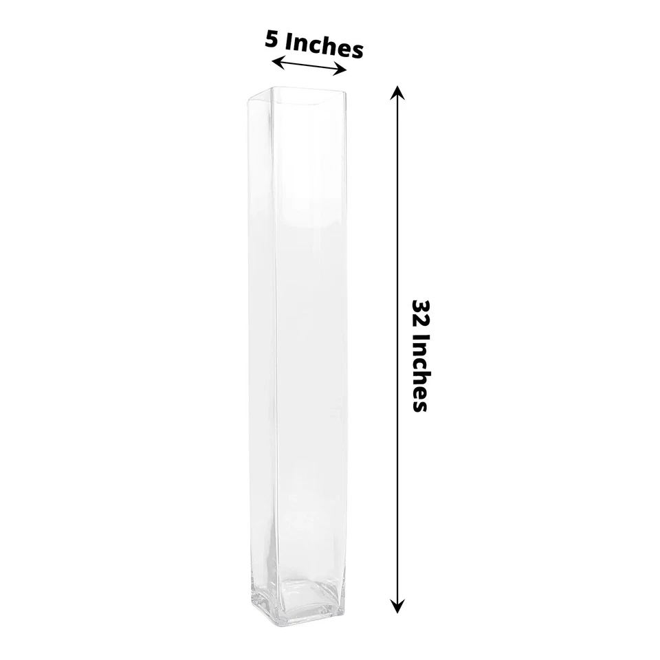 CLEAR 2 Square 32" Cylinder Glass Flower VASES Centerpieces Party Decorations - Image 2 of 4