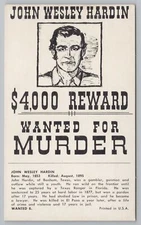 Bonham-El Paso* TX~1870s Wanted Poster~$4000 Reward~John W Hardin~Murderer~1940s