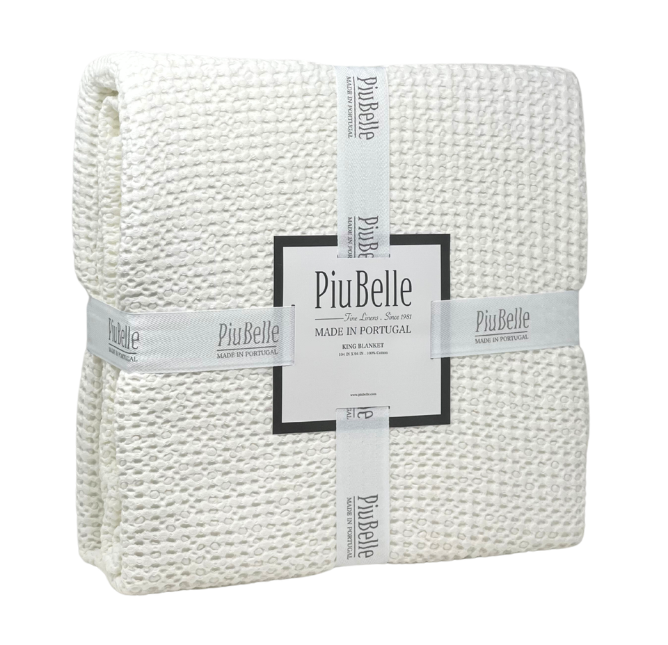 PiuBelle Portugal Fine KING Cotton Textured Matelasse White Blanket