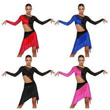 Women Set Training Ballroom Samba Outfits Rumba Glittery Themed Party Crop Top