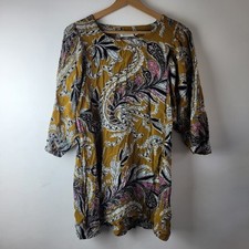 Masai Women Size M Brown Black Floral Boxy Tunic Blouse Top Casual Relaxed