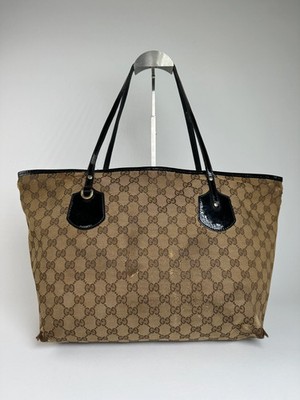 Vintage Gucci GG Supreme Tote Bag Beige Brown Black Hardware