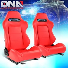 Universal Reclinable Vinyl Leather Racing Seats W Bottom Mount Sliders Red